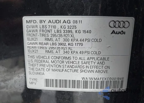 2012 Audi Q7 3.0 Tdi Premium z USA, uszkodzony, nr VIN WA1WMAFEXCD001946